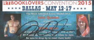 RT Booklovers Convention 2015 via Dallas, TX. Featured Cover Model John Quinlan with Author Khloe Wren Scheduled to Appear @ Club RT Friday May 15th at 2:30pm & @ RT Roundup Sunday May 17th from 10am -3pm #JohnQuinlan #RtDallas2015