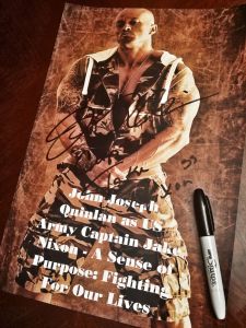 Tattooed Actor & Model John Joseph Quinlan as Army Jake Captain Nixon via A Sense of Purpose Fighting For Our Lives Autograph #JohnQuinlan